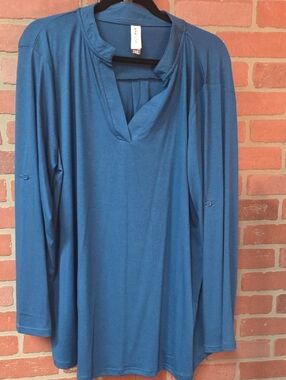 Amclos  Teal Long Sleeve V-Neck Tunic Top 3xl